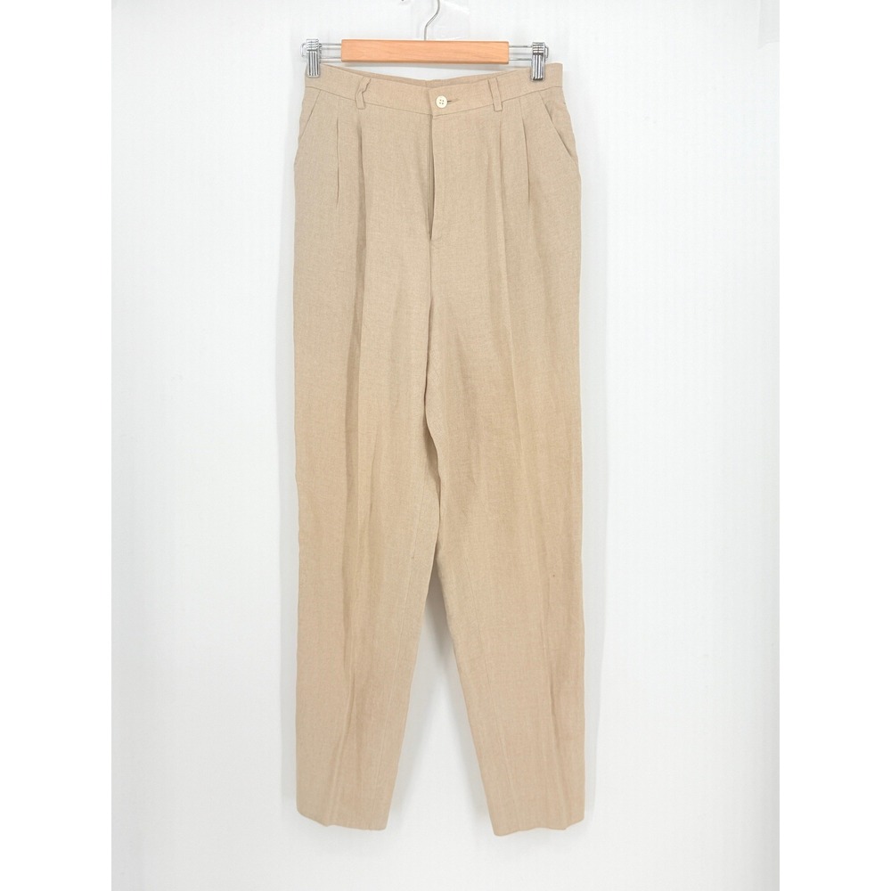 Banana Republic Vintage 100% Linen Pleated High Rise Trousers Beige Womens 10